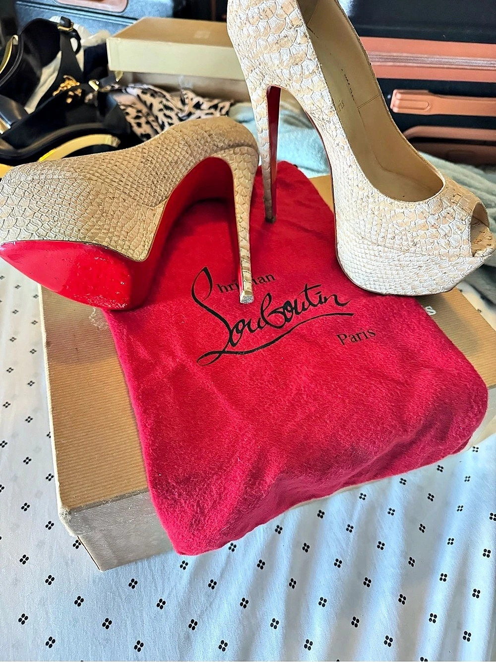 Christian Louboutin Daffodile 160 Python Platform Pumps beige & Red size 41